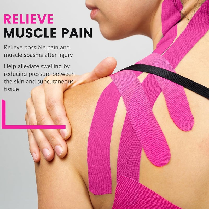 NUITPY 5 Rolls Kinesiology Tape, 2 inch x 16.4 Feet Waterproof Athletic Tape, Uncut Kinetic Tape, Muscle Tape, Sports Tape, Knee Tape for Exercise and Daily Use - Rose Red - Image 5